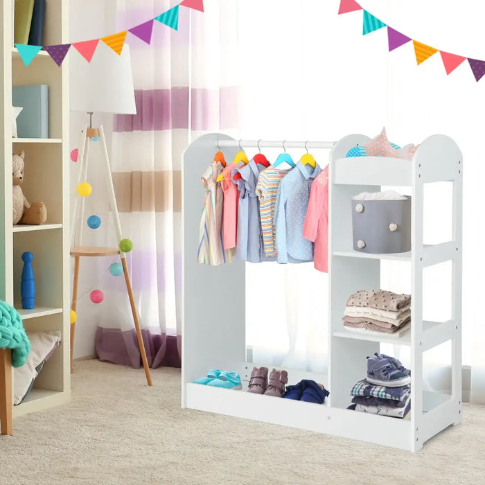 Kids Dress-Up Wardrobe - White | Mirror, Hanger and Storage Shelves COSTWAY - Little and Giant Explorers Costway