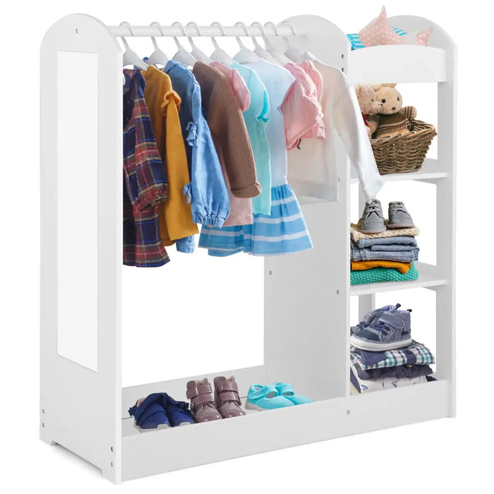 Kids Dress-Up Wardrobe - White | Mirror, Hanger and Storage Shelves COSTWAY - Little and Giant Explorers Costway