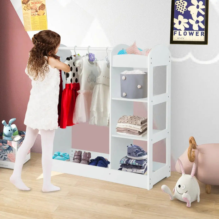 Kids Dress-Up Wardrobe - White | Mirror, Hanger and Storage Shelves COSTWAY - Little and Giant Explorers Costway