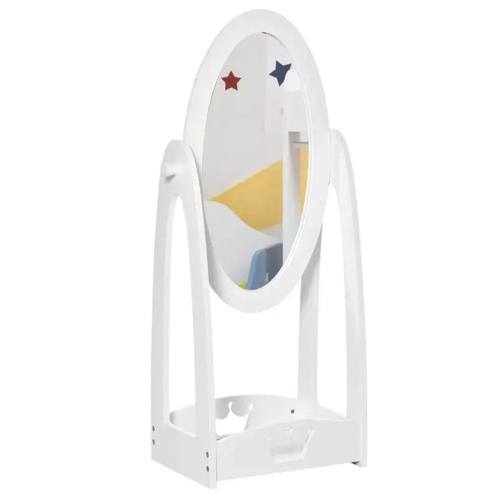 White kids dressing mirror with oval full-length adjustable frame and 360° rotation