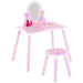 Pink kids dressing table and chair set with cartoon flower and butterfly design