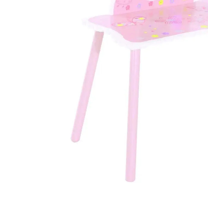 Pink kids' dressing table with cartoon flower and butterfly design on tabletop