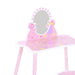 Pink kids dressing table with mirror, cartoon flower and butterfly design