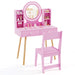 Kids Dressing Table and Chair Set – Pink | LED Lighted Mirror - Storage Drawers COSTWAY - Little and Giant Explorers Costway