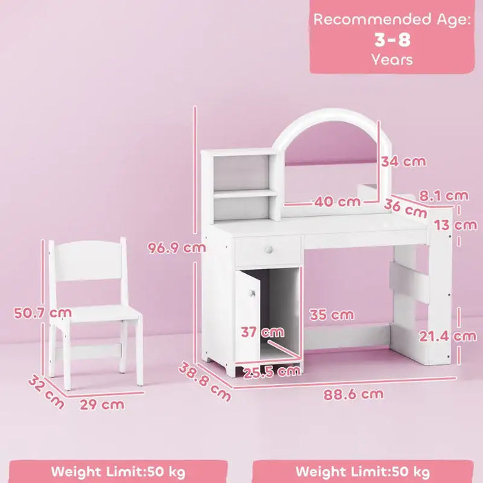 Kids Dressing Table and Chair Set – White | Dual-Colour LED Mirror and Storage AIYAPLAY - Little and Giant Explorers AIYAPLAY