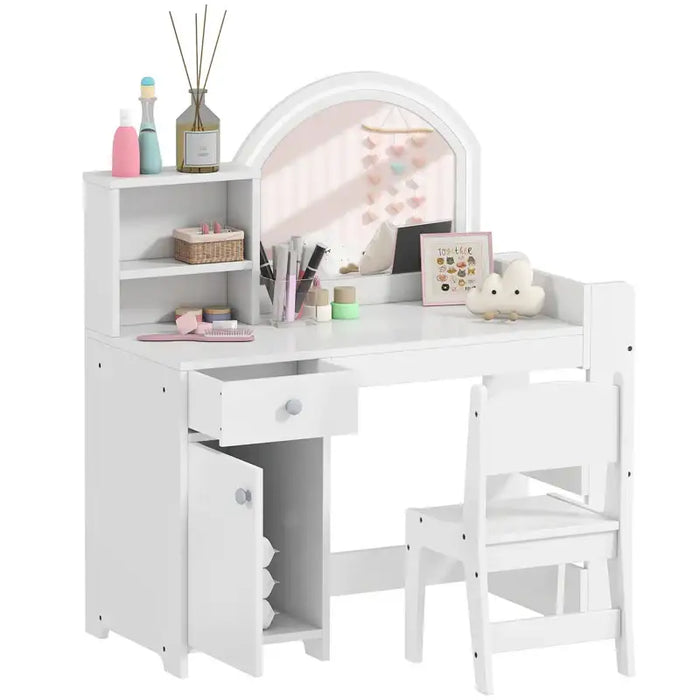 Kids Dressing Table and Chair Set – White | Dual-Colour LED Mirror and Storage AIYAPLAY - Little and Giant Explorers AIYAPLAY