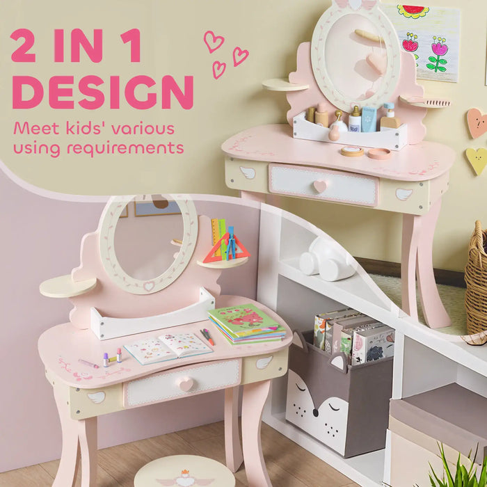 Kids Dressing Table and Stool Set – Pink | Includes 7 Play Accessories AIYAPLAY - Little and Giant Explorers AIYAPLAY