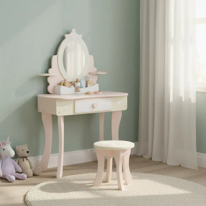 Kids Dressing Table and Stool Set – Pink | Includes 7 Play Accessories AIYAPLAY - Little and Giant Explorers AIYAPLAY