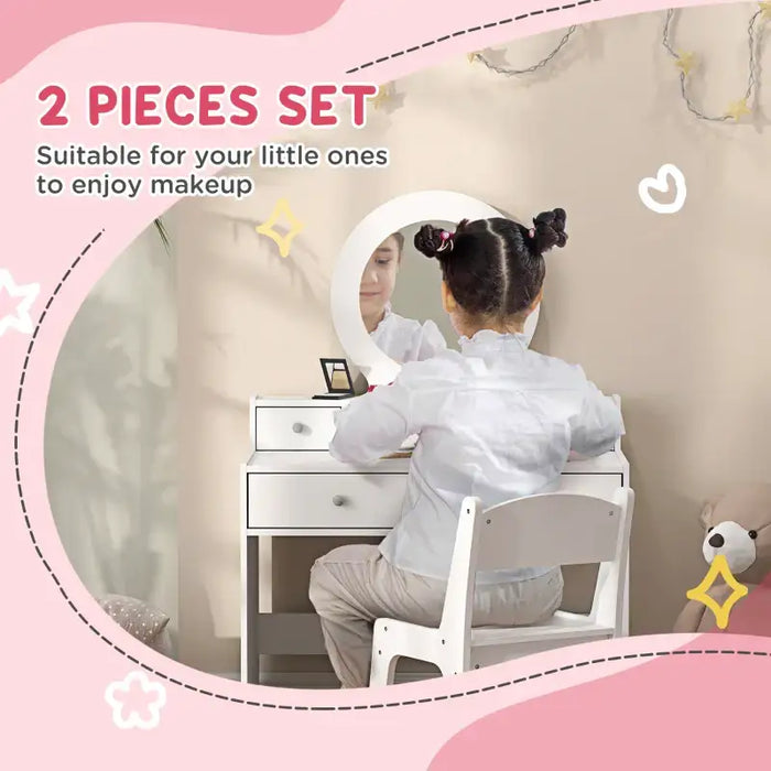Kids Dressing Table and Stool Set - White | Oval Mirror and Four Drawers AIYAPLAY - Little and Giant Explorers AIYAPLAY