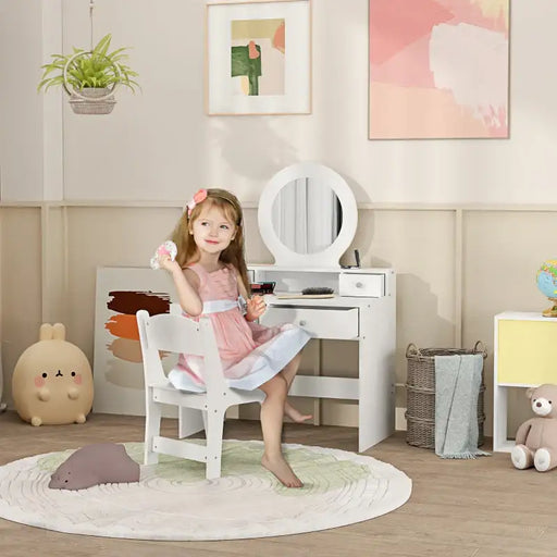 Kids Dressing Table and Stool Set - White | Oval Mirror and Four Drawers AIYAPLAY - Little and Giant Explorers AIYAPLAY