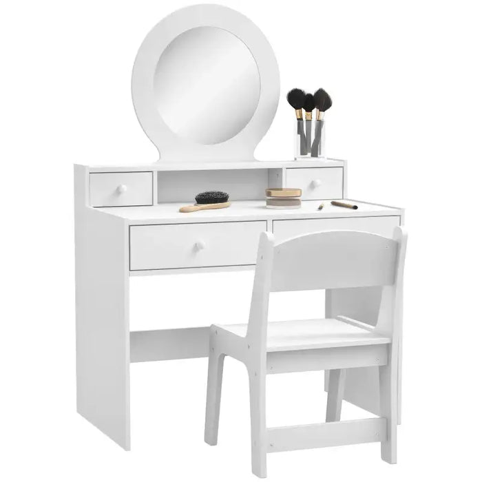 Kids Dressing Table and Stool Set - White | Oval Mirror and Four Drawers AIYAPLAY - Little and Giant Explorers AIYAPLAY