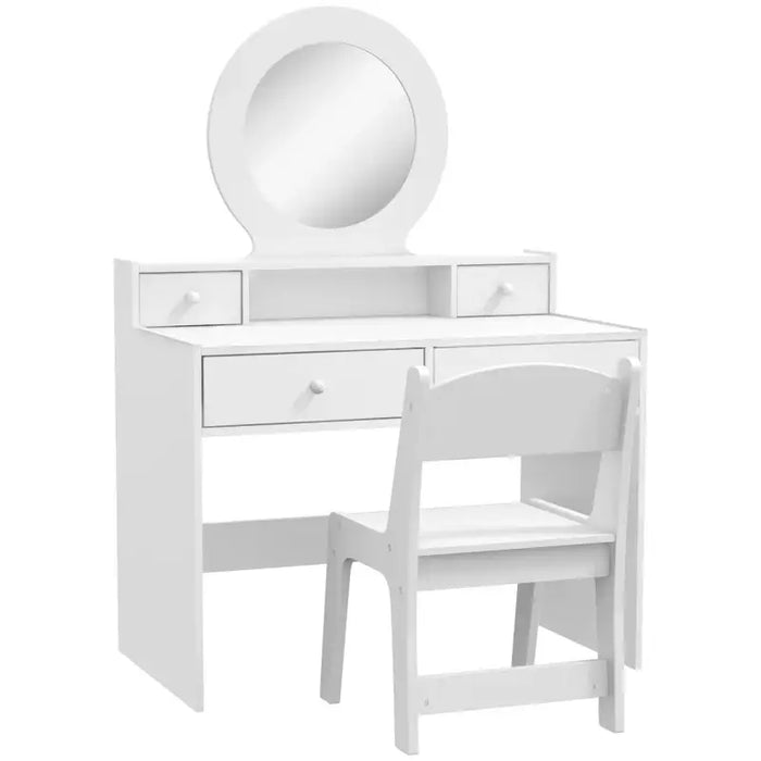 Kids Dressing Table and Stool Set - White | Oval Mirror and Four Drawers AIYAPLAY - Little and Giant Explorers AIYAPLAY