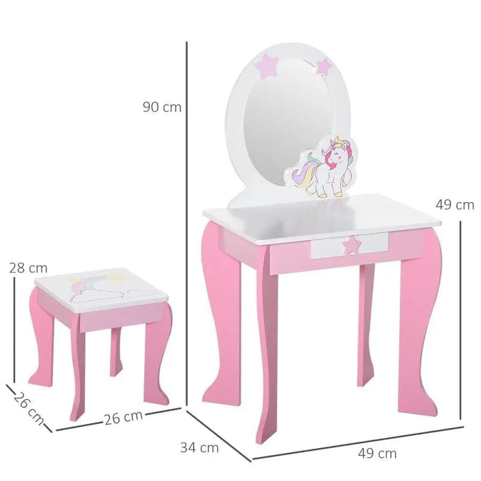 Kids Dressing Table and Stool with Storage - Little and Giant Explorers HOMCOM