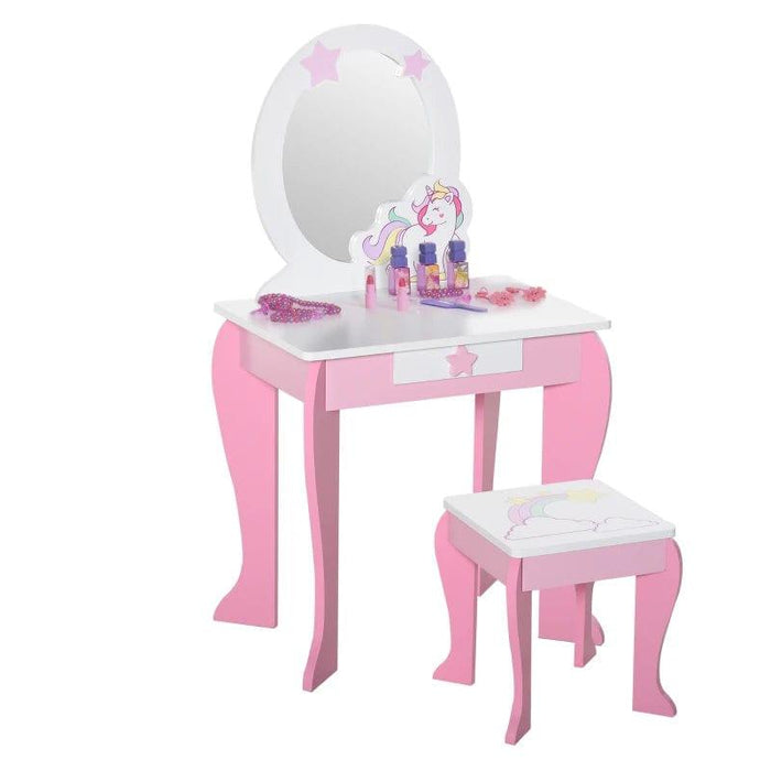 Kids Dressing Table and Stool with Storage - Little and Giant Explorers HOMCOM