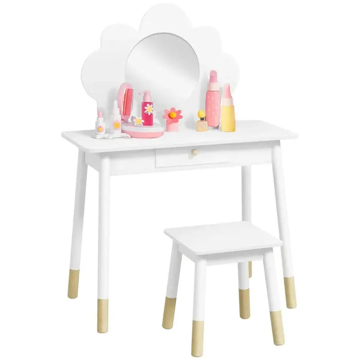 Kids Dressing Table Cloud Design with Mirror and Stool - Little and Giant Explorers AIYAPLAY