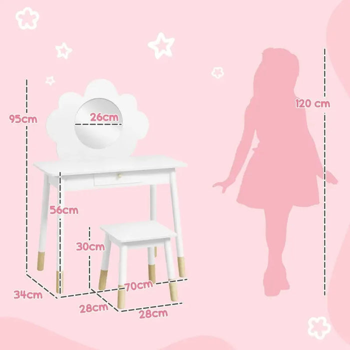 Kids Dressing Table Cloud Design with Mirror and Stool - Little and Giant Explorers AIYAPLAY