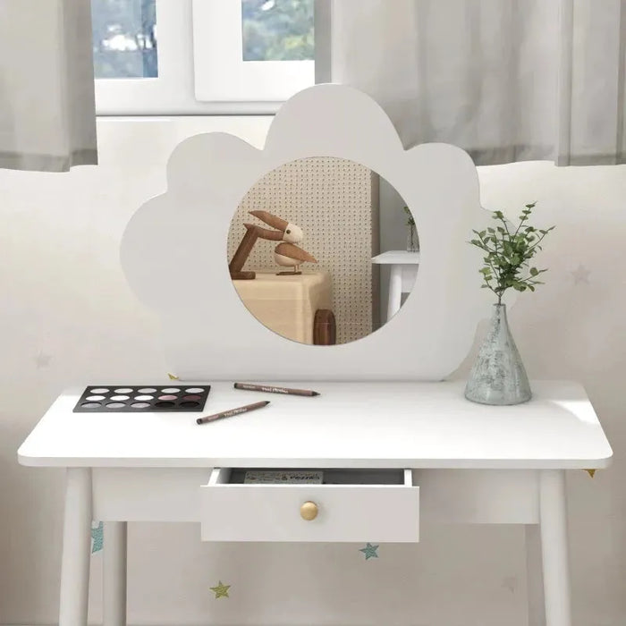 Kids Dressing Table Cloud Design with Mirror and Stool - Little and Giant Explorers AIYAPLAY