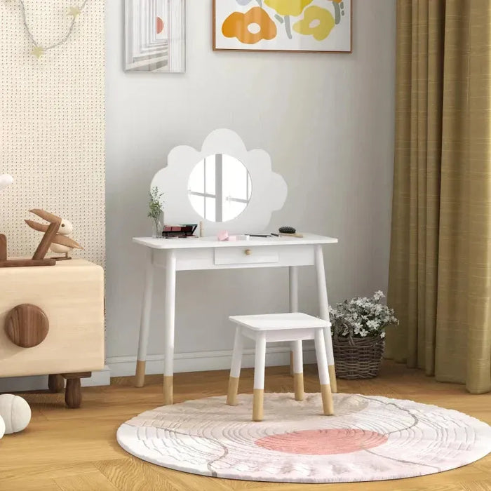 Kids Dressing Table Cloud Design with Mirror and Stool - Little and Giant Explorers AIYAPLAY