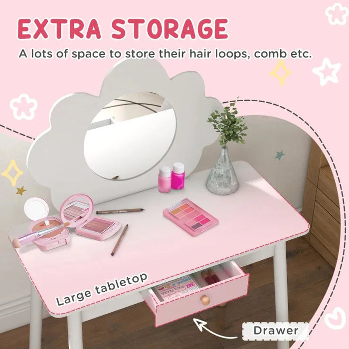 Kids Dressing Table Cloud Design with Mirror and Stool - Little and Giant Explorers AIYAPLAY