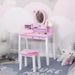 Pink kids dressing table set with removable mirror, cartoon design, pine wood, in child's room