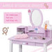 Pink kids dressing table set with removable mirror, cartoon bird design, and ample storage