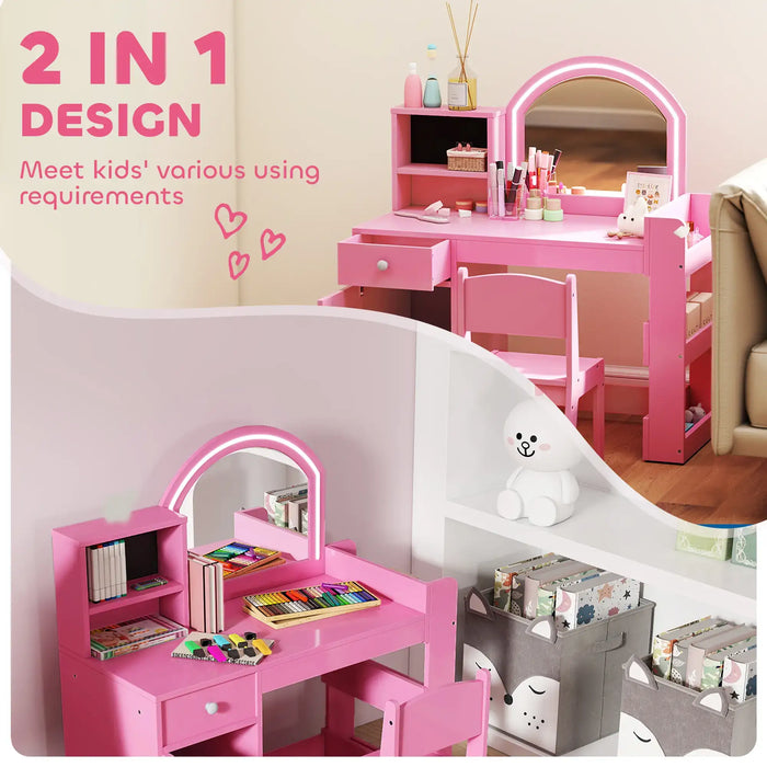 Kids Dressing Table Set – Pink | Two-Colour LED Mirror - Table and Chair AIYAPLAY - Little and Giant Explorers AIYAPLAY