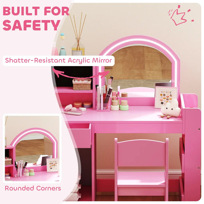 Kids Dressing Table Set – Pink | Two-Colour LED Mirror - Table and Chair AIYAPLAY - Little and Giant Explorers AIYAPLAY