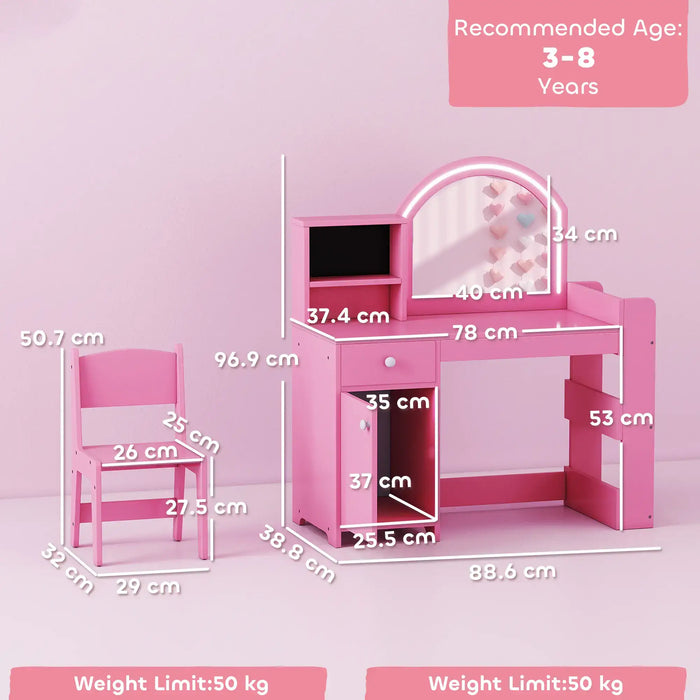 Kids Dressing Table Set – Pink | Two-Colour LED Mirror - Table and Chair AIYAPLAY - Little and Giant Explorers AIYAPLAY