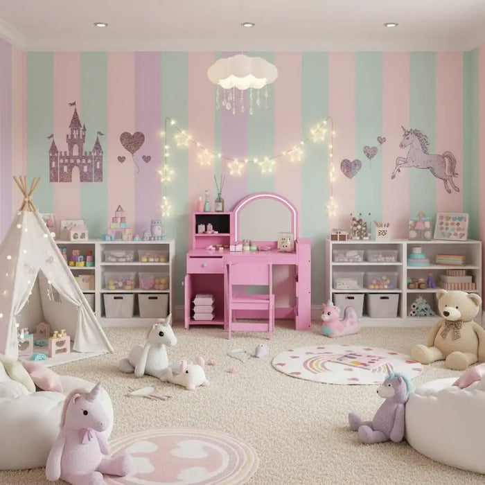 Kids Dressing Table Set – Pink | Two-Colour LED Mirror - Table and Chair AIYAPLAY - Little and Giant Explorers AIYAPLAY