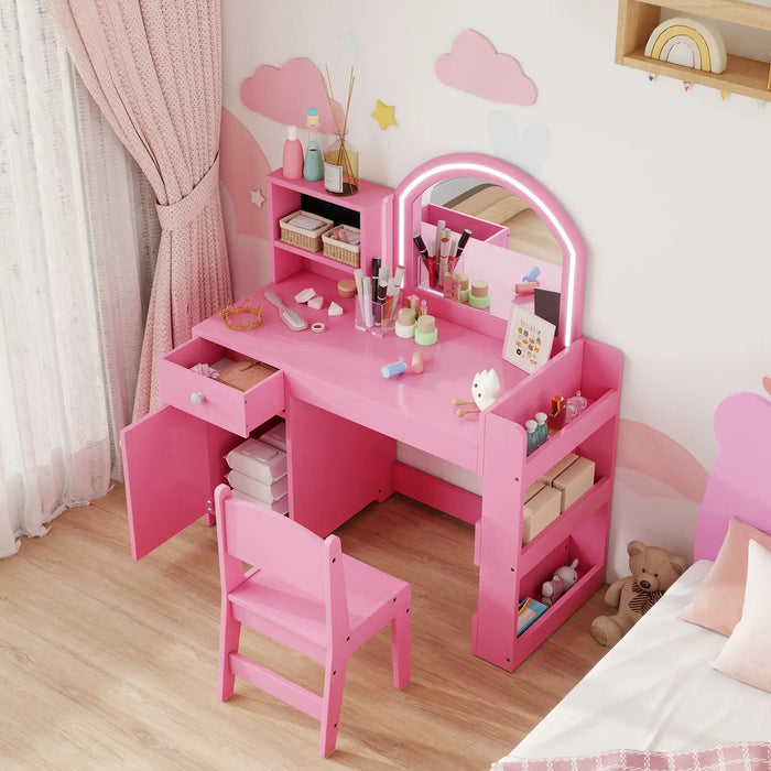 Kids Dressing Table Set – Pink | Two-Colour LED Mirror - Table and Chair AIYAPLAY - Little and Giant Explorers AIYAPLAY