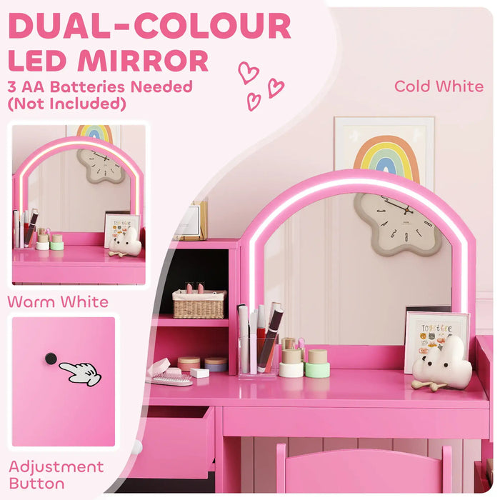 Kids Dressing Table Set – Pink | Two-Colour LED Mirror - Table and Chair AIYAPLAY - Little and Giant Explorers AIYAPLAY