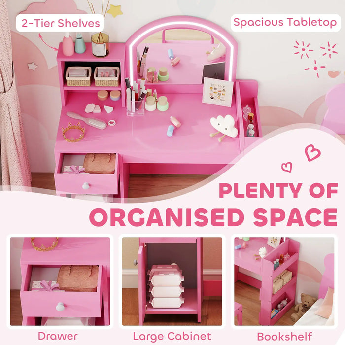 Kids Dressing Table Set – Pink | Two-Colour LED Mirror - Table and Chair AIYAPLAY - Little and Giant Explorers AIYAPLAY
