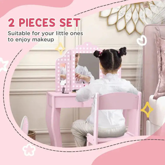 Kids Dressing Table Set with Chair and Tri-Fold Mirror - Little and Giant Explorers AIYAPLAY
