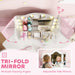 Kids Dressing Table Set – White and Pink | LED Mirror Vanity with Tri-Folding Mirrors AIYAPLAY - Little and Giant Explorers