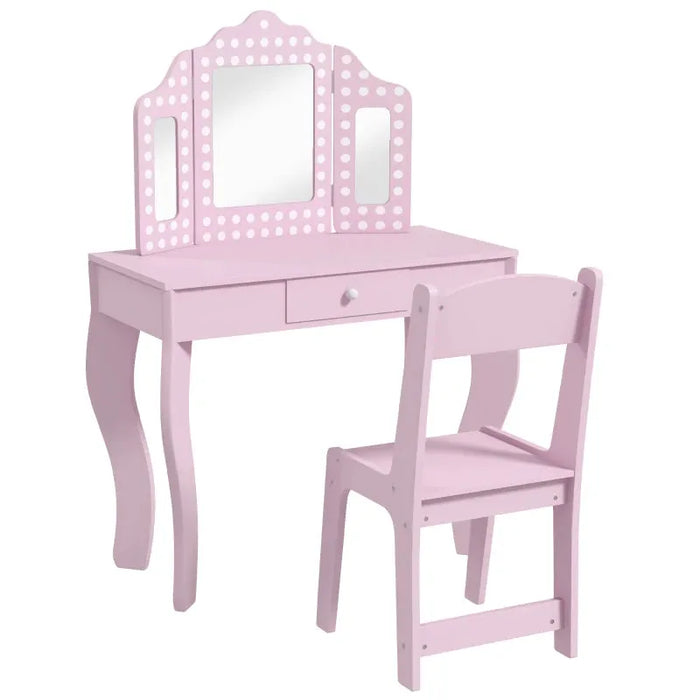 Kids Dressing Table Set with Chair and Tri-Fold Mirror - Little and Giant Explorers AIYAPLAY