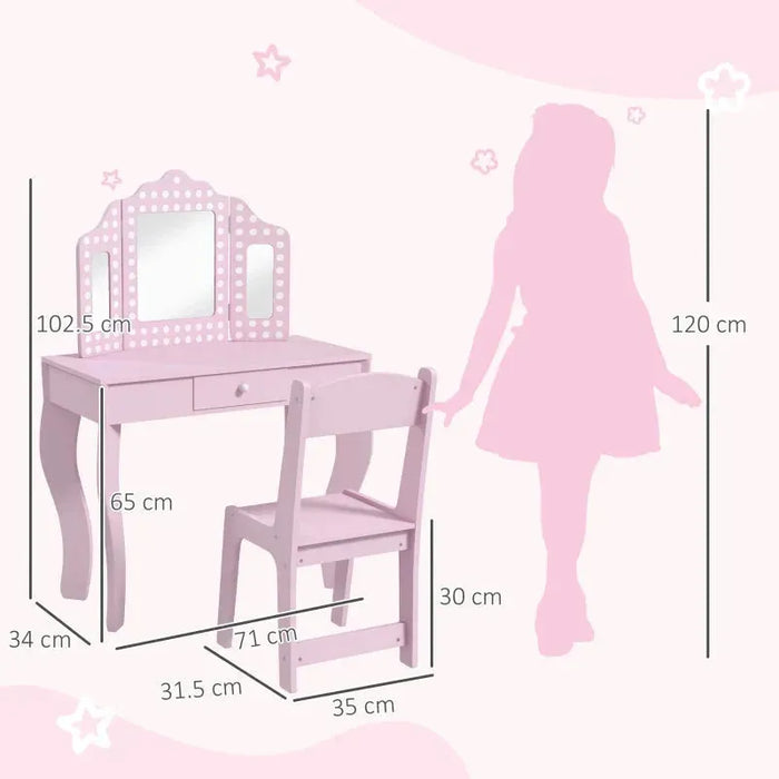 Kids Dressing Table Set with Chair and Tri-Fold Mirror - Little and Giant Explorers AIYAPLAY