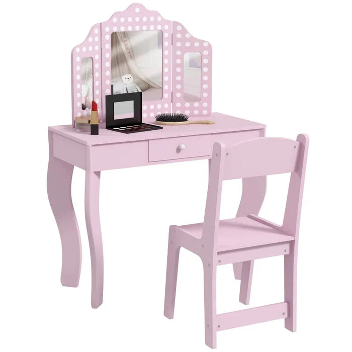 Kids Dressing Table Set with Chair and Tri-Fold Mirror - Little and Giant Explorers AIYAPLAY