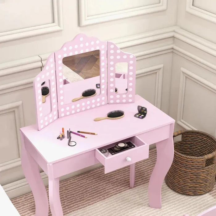 Kids Dressing Table Set with Chair and Tri-Fold Mirror - Little and Giant Explorers AIYAPLAY