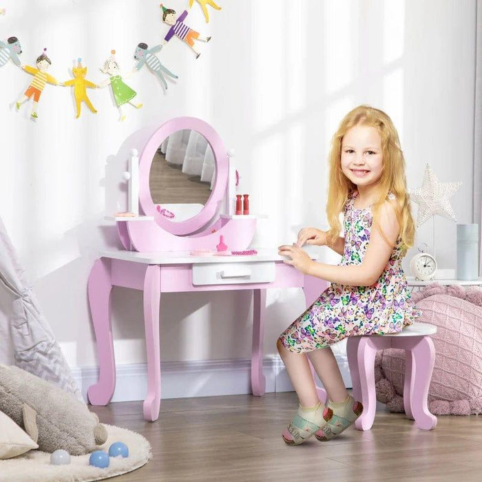 Kids Dressing Table Set with Mirror and Stool - Little and Giant Explorers ZONEKIZ