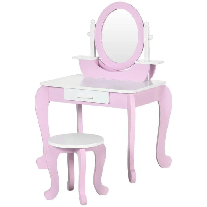 Kids Dressing Table Set with Mirror and Stool - Little and Giant Explorers ZONEKIZ