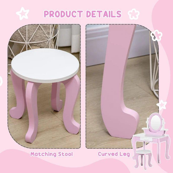 Kids Dressing Table Set with Mirror and Stool - Little and Giant Explorers ZONEKIZ