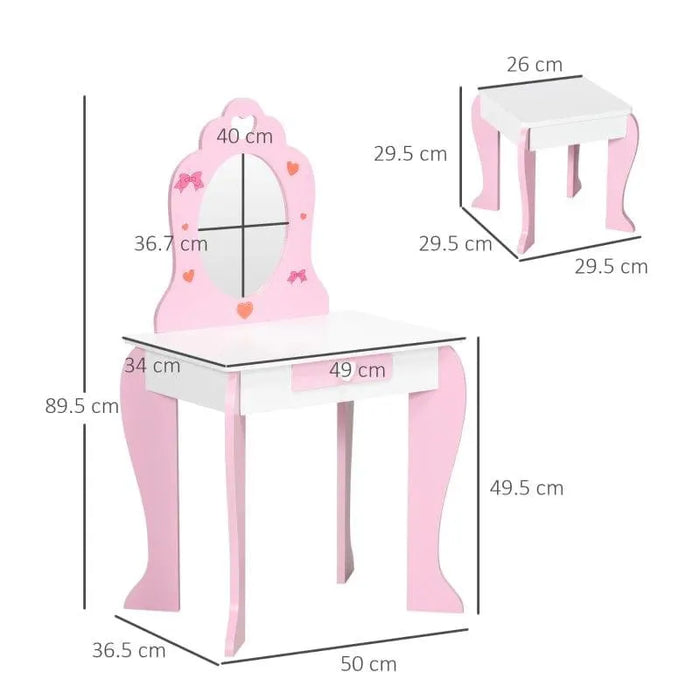 Kids Dressing table Set with Mirror, Stool and Drawer - Little and Giant Explorers ZONEKIZ