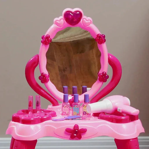 Kids Dressing Table with Mirror and Stool, Light, Music and 15 Accessories - Little and Giant Explorers AIYAPLAY