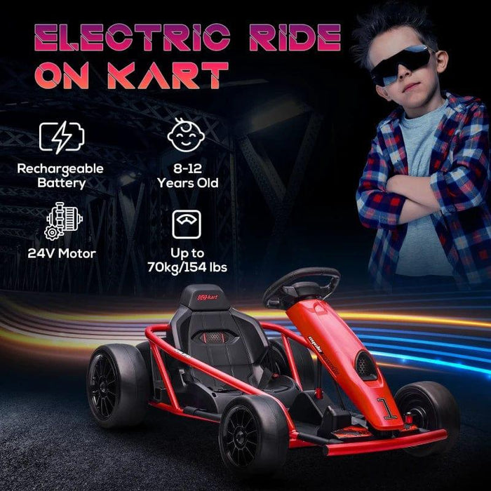 Drift Ride-On Racing Go Kart with 2 Speeds 24V in Red - Little and Giant Explorers HOMCOM