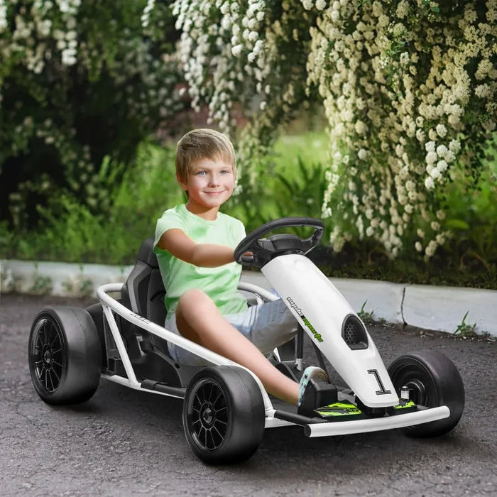 Drift Ride-On Racing Go Kart with 2 Speeds 24V in White - Little and Giant Explorers HOMCOM