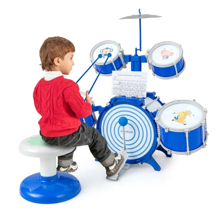 Kids Drum Set – Blue 5-Drum Jazz Kit with Stool | Educational Musical Toy for Ages 3+ COSTWAY - Little and Giant Explorers Costway