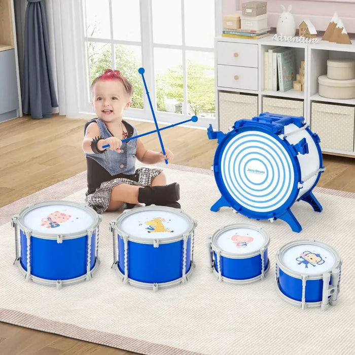 Kids Drum Set – Blue 5-Drum Jazz Kit with Stool | Educational Musical Toy for Ages 3+ COSTWAY - Little and Giant Explorers Costway