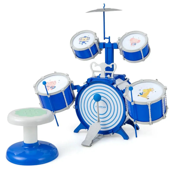 Kids Drum Set – Blue 5-Drum Jazz Kit with Stool | Educational Musical Toy for Ages 3+ COSTWAY - Little and Giant Explorers Costway