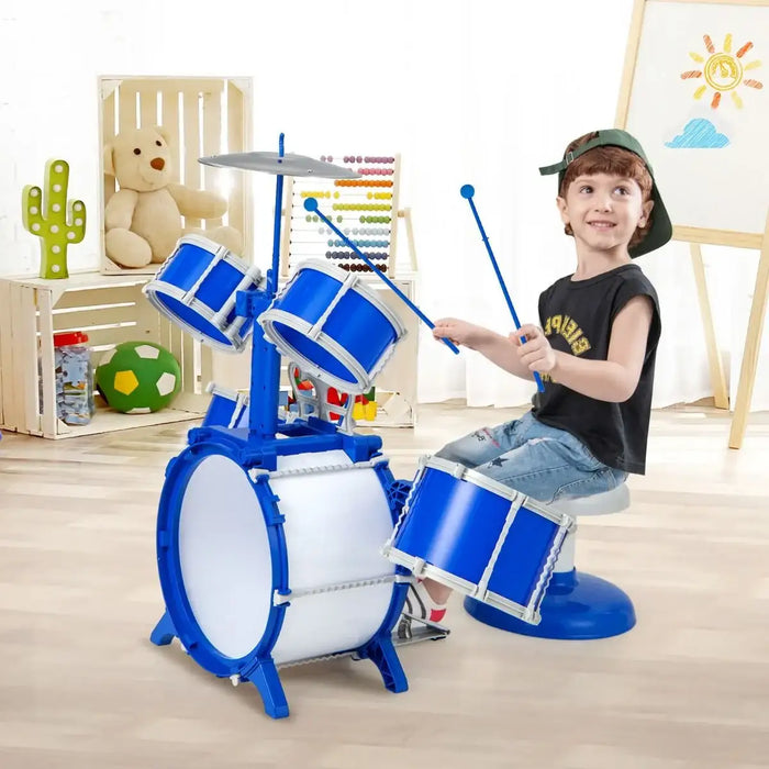 Kids Drum Set – Blue 5-Drum Jazz Kit with Stool | Educational Musical Toy for Ages 3+ COSTWAY - Little and Giant Explorers Costway