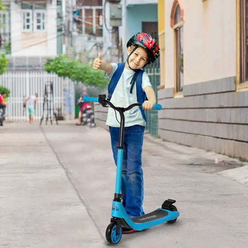 Kids E-Scooter with Battery Display, Adjustable Height and Rear Brake in Blue - Little and Giant Explorers HOMCOM